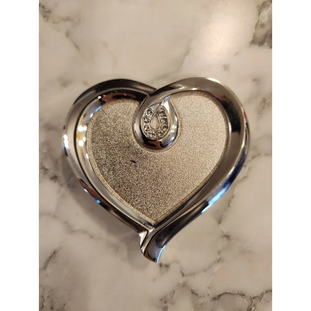 Things Remembered Heart Shaped Silver Compact Mirror With Crystal Accent